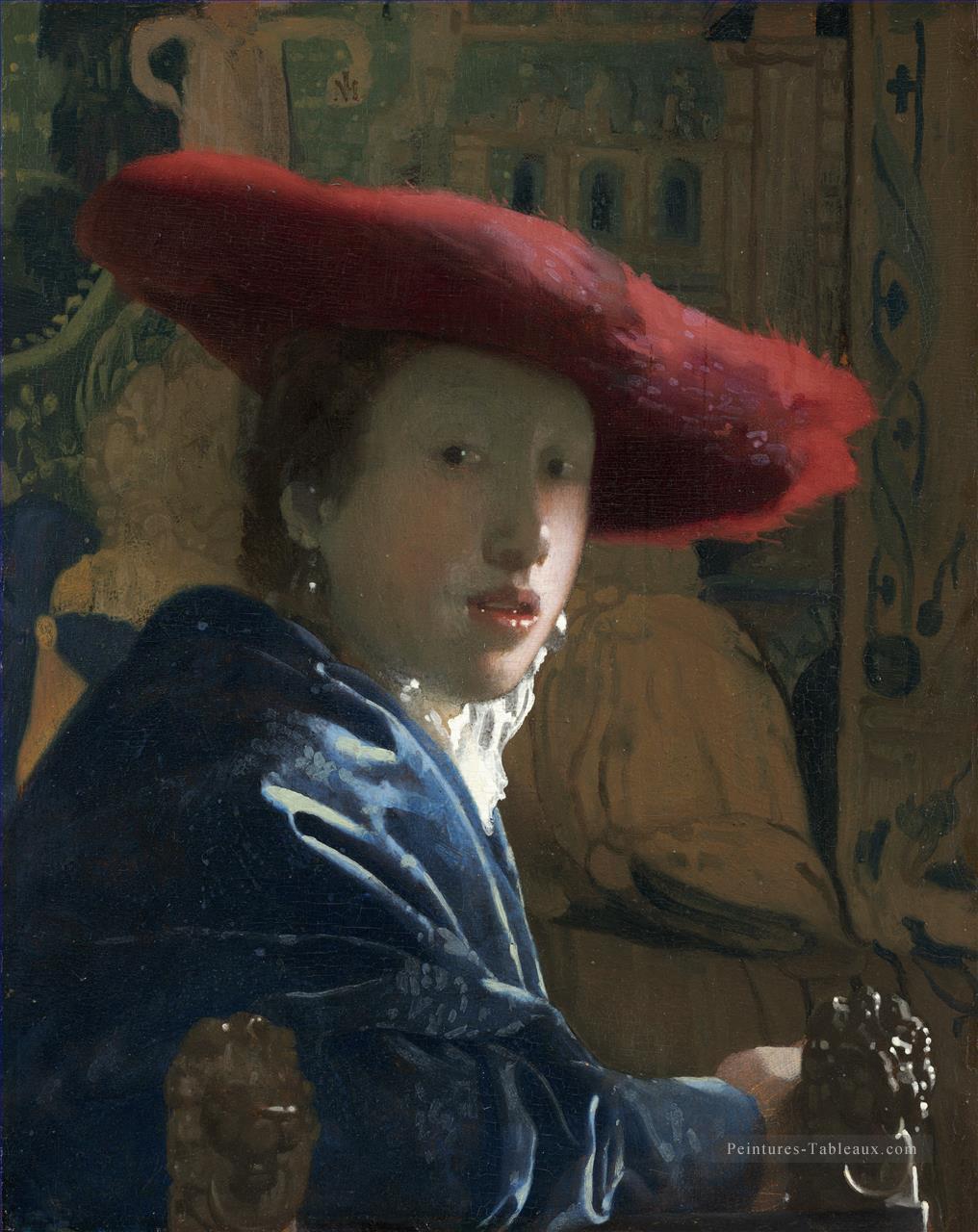 Fille avec un Red Hat Baroque Johannes Vermeer Peintures à l'huile